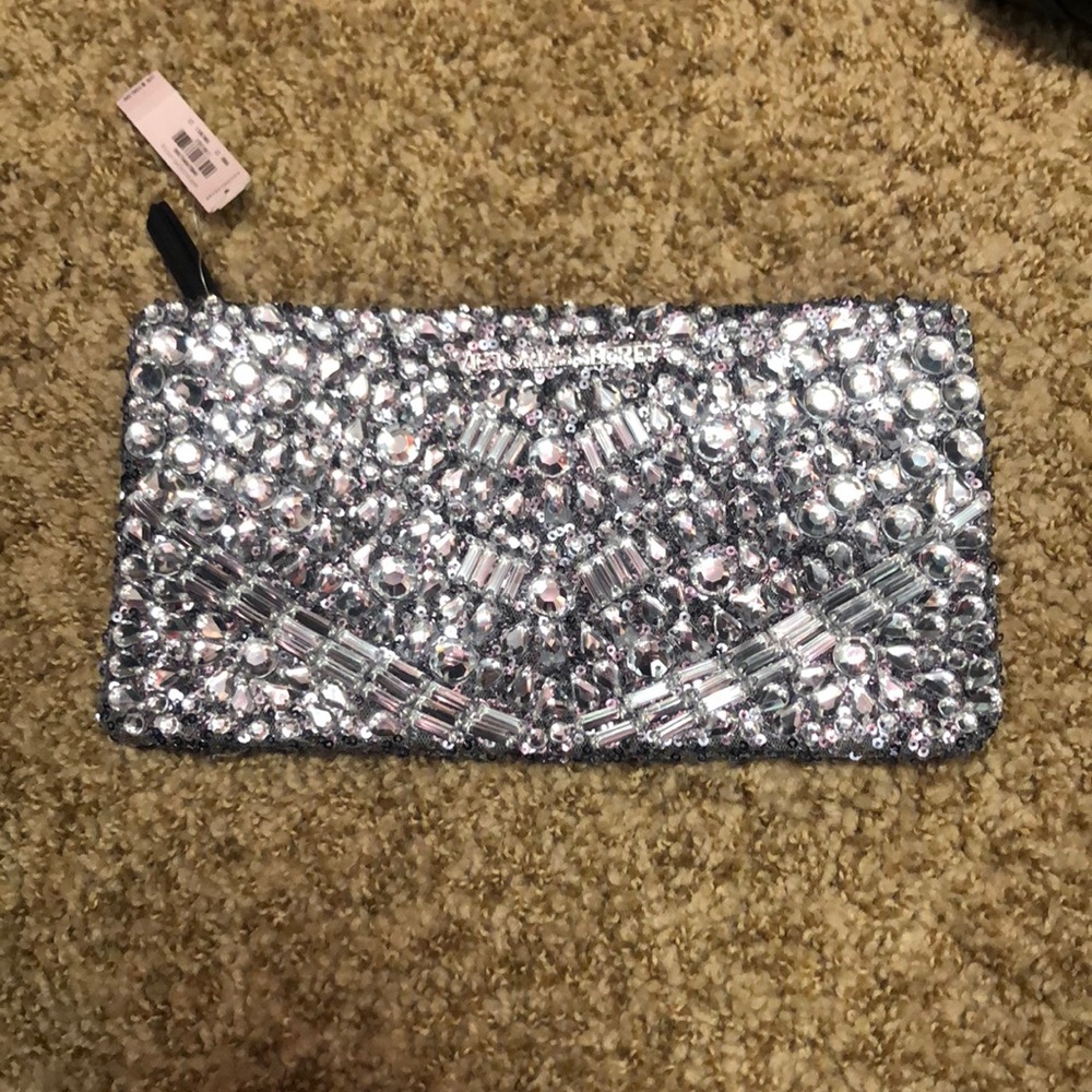 Crystal beaded and sequin clutch zip bag